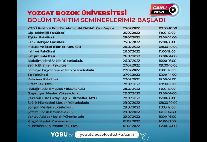 Yozgat Bozok Üniversitesi Bölüm Tanıtım Günleri Sarıkaya Fizyoterapi ve Rehabilitasyon Yüksekokulu Kategori